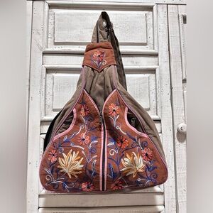 Embroidered Floral Backpack Crossbody Bag